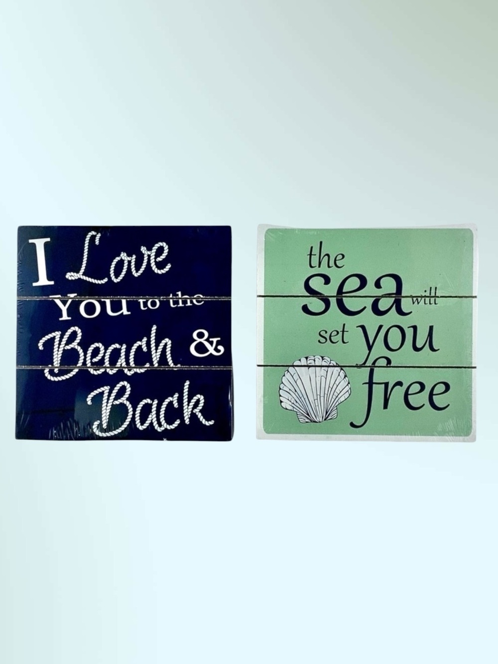 Nautical Coastal Beach Plaques Wall Decor Set of 2 Square 6” x 6”’